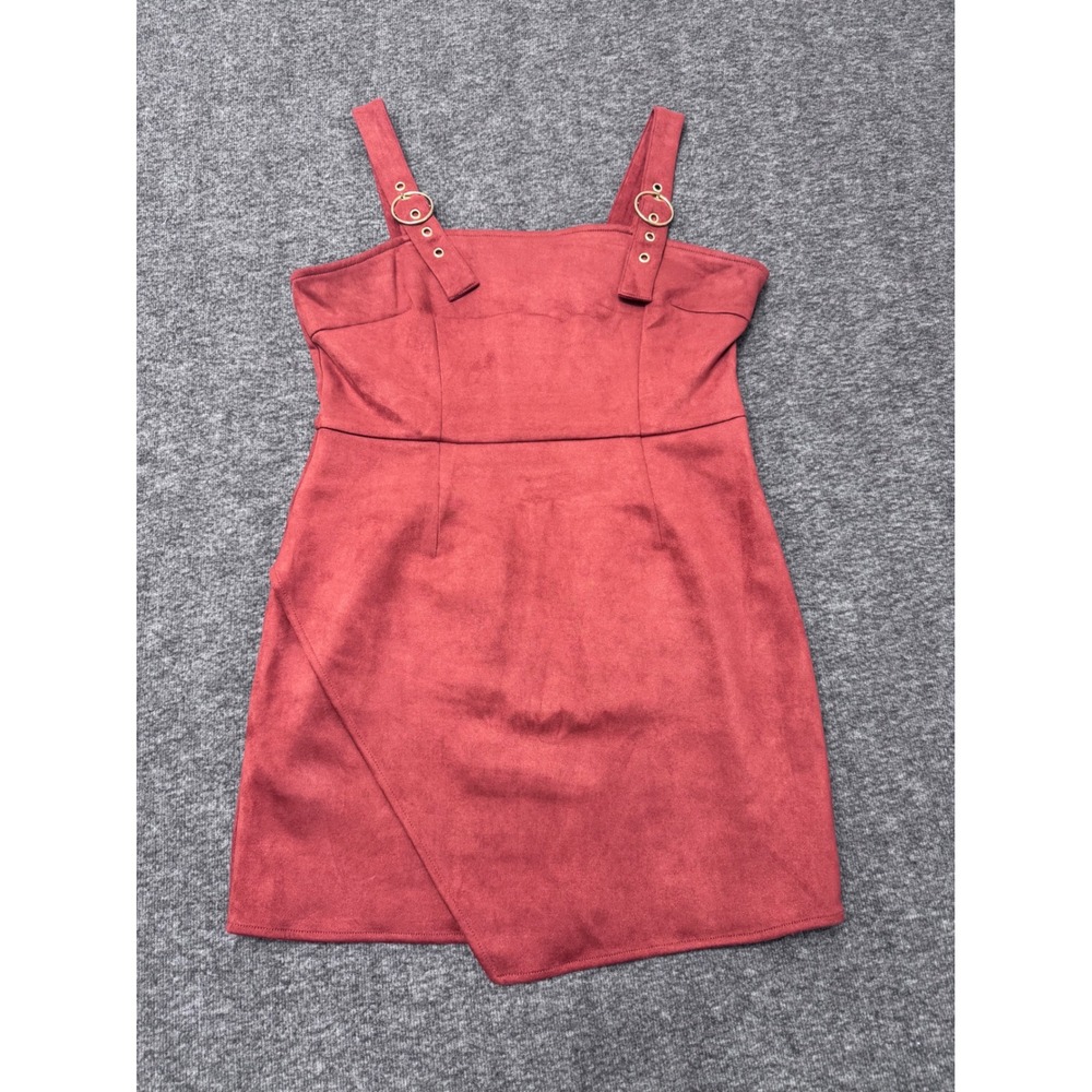 Forever 21 Rust Faux Suede Mini Dress Sleeveless‎ Buckle Strap Orange Womens L
